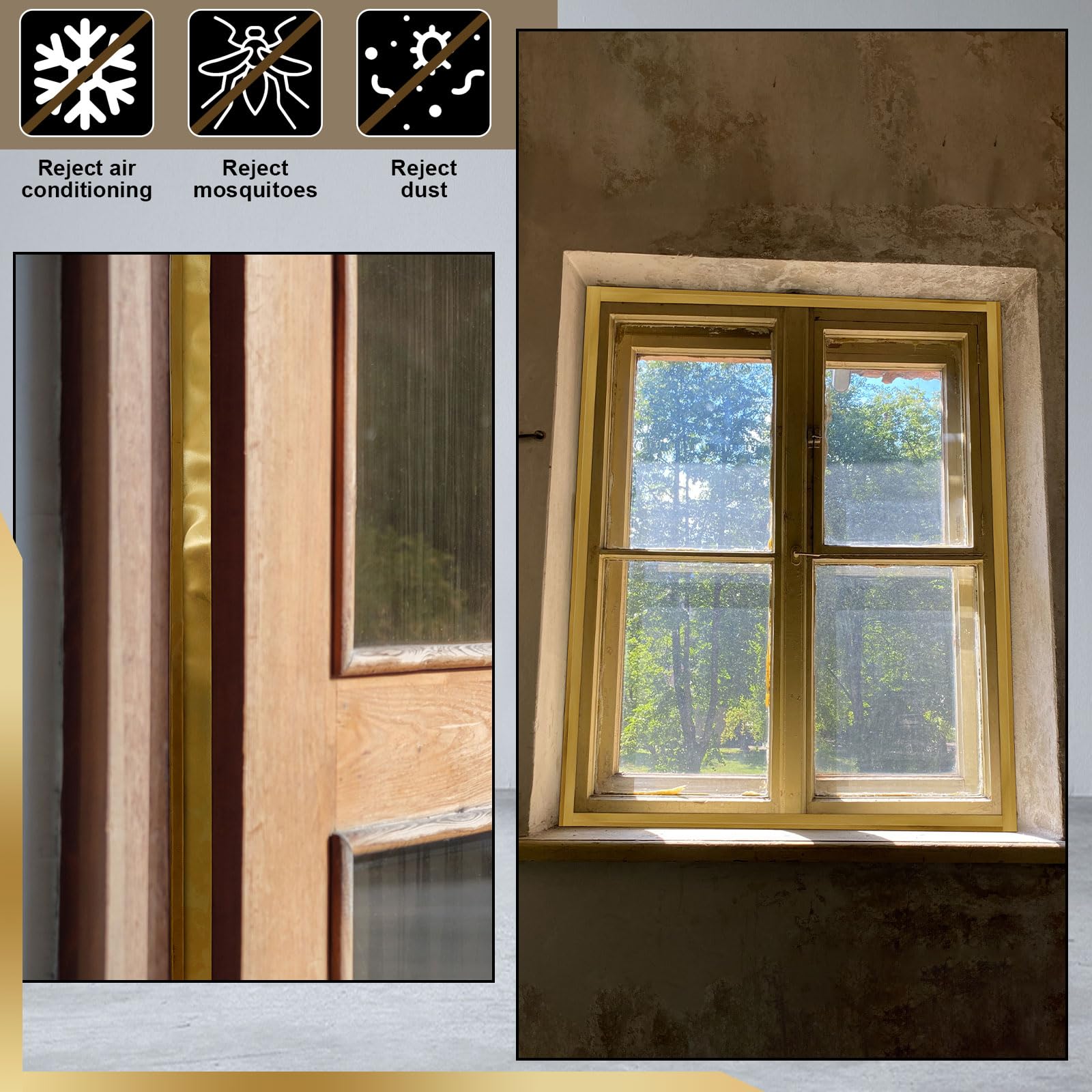 Zonon Spring Bronze Weather Stripping applied as door seal on wood frames.