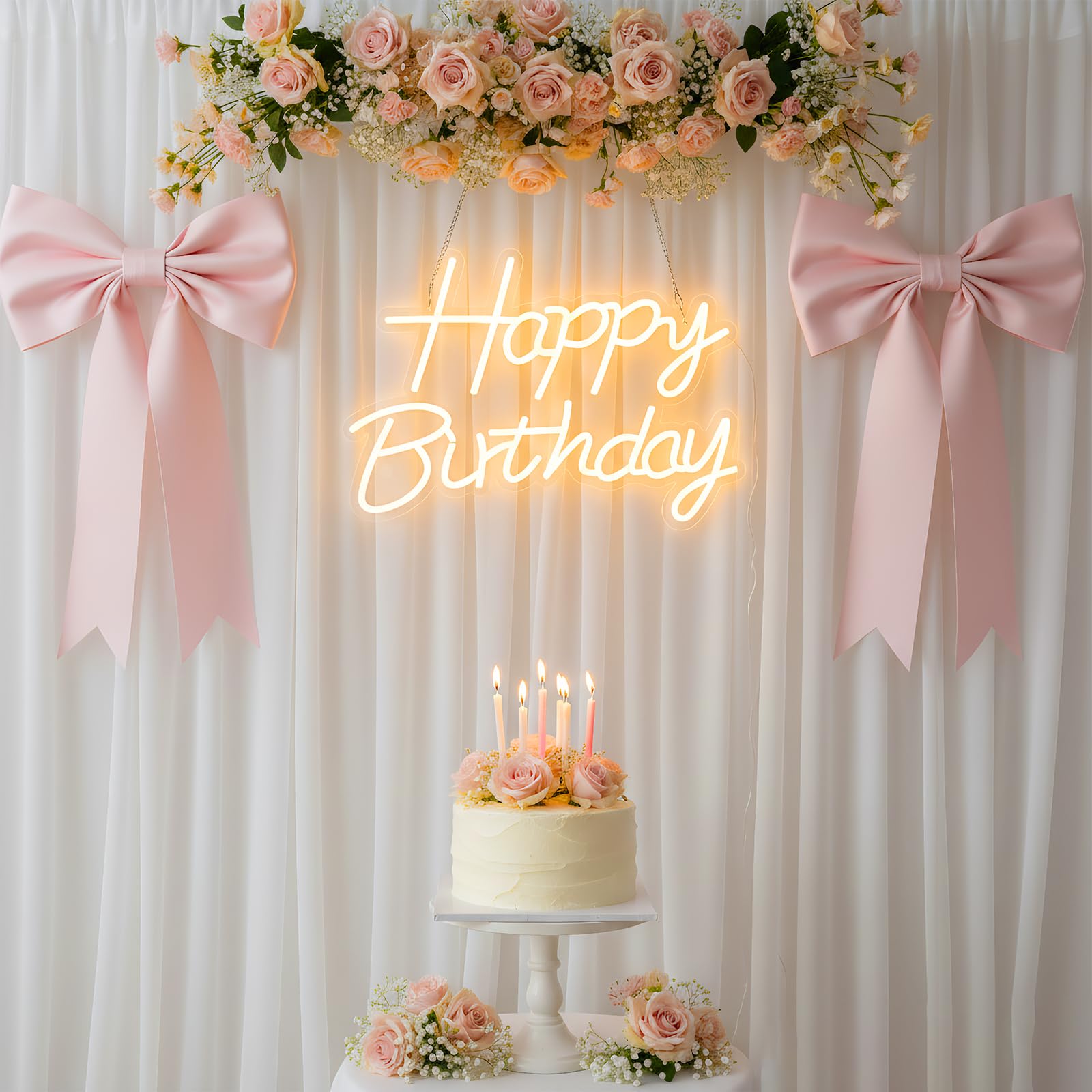 Zontruxe Happy Birthday neon sign photo backdrop to elevate pictures.