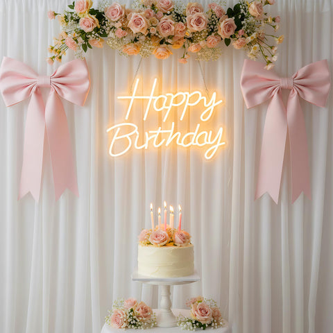 Zontruxe Happy Birthday neon sign photo backdrop to elevate pictures.