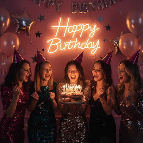 Zontruxe Happy Birthday neon sign USB powered for versatile placements.