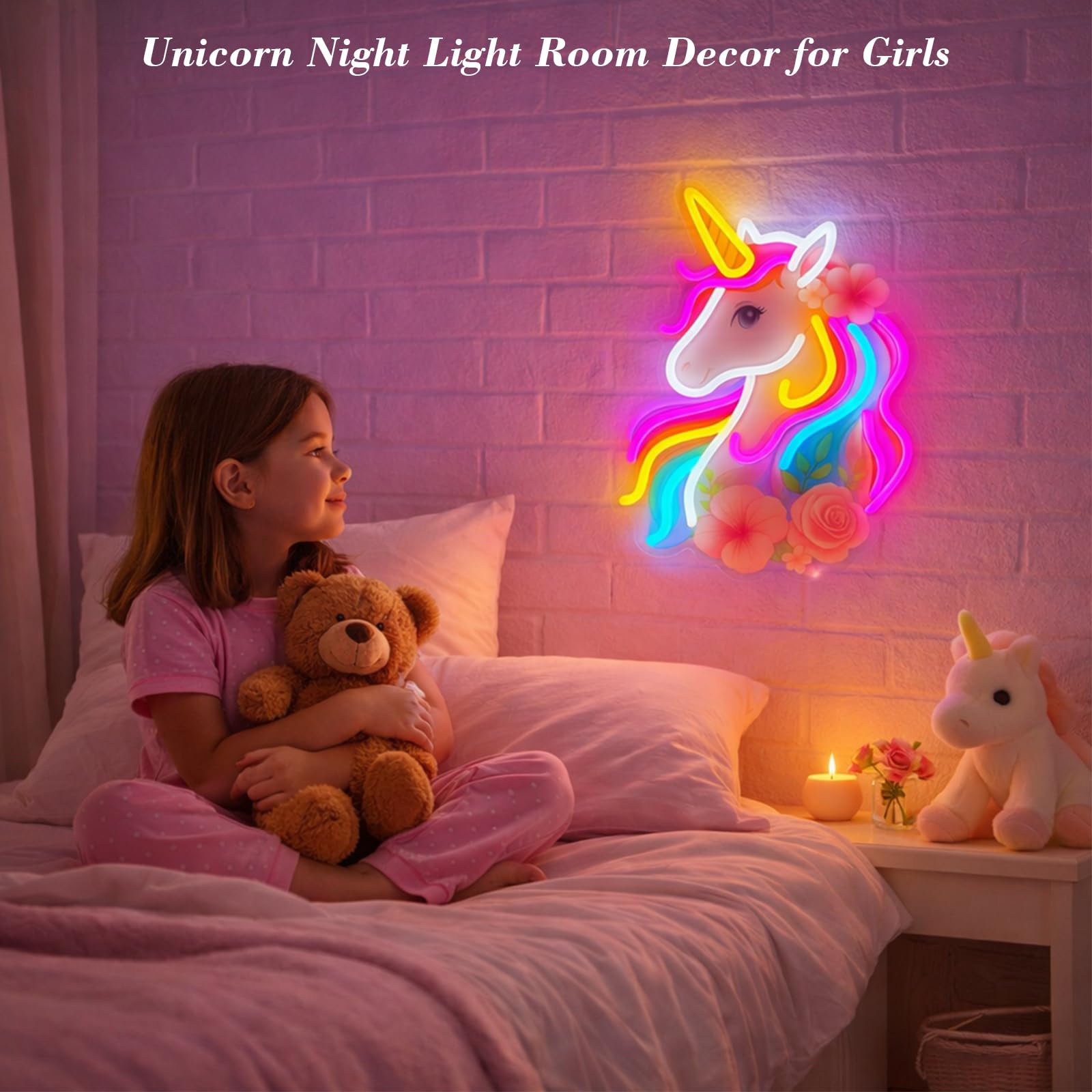 Zontruxe Unicorn Neon Sign offers dimmable brightness for versatile mood lighting.