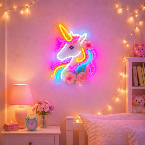 Zontruxe Unicorn Neon Sign serves as a gentle night light for kids.