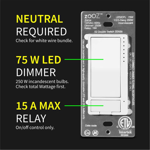 ZOOZ ZEN30 800LR dimmer control for LED bulbs with smooth brightness.