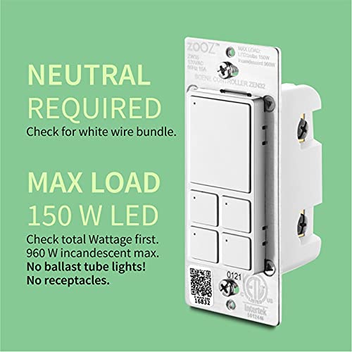 Zooz ZEN32 800LR button panel showing four remotes for scenes