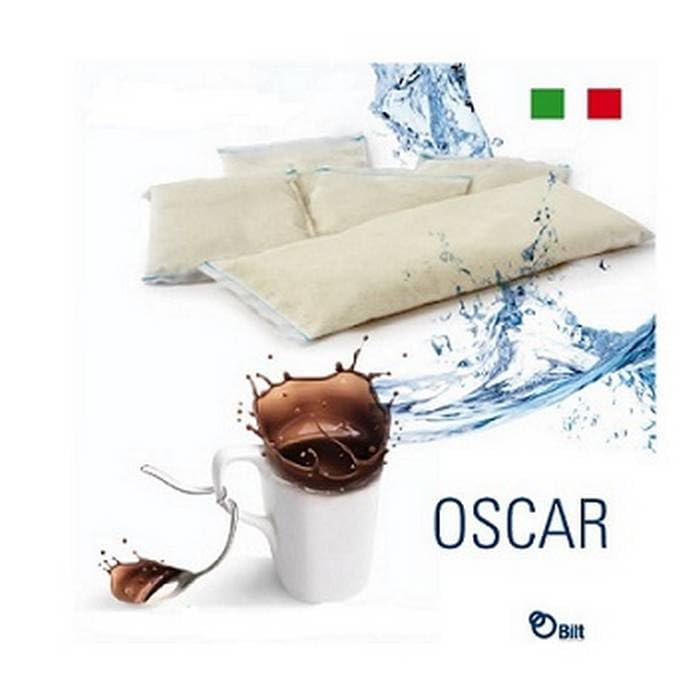 Cloth pack beside coffee machine reservoir, implying cleaner water and reduced mineral buildup potential.
