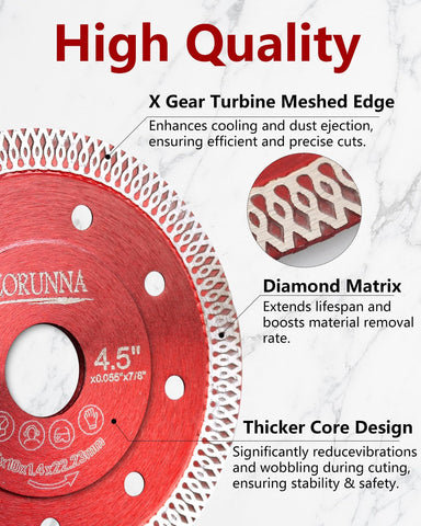 ZORUNNA blade on an angle grinder delivering smooth porcelain and ceramic cuts.