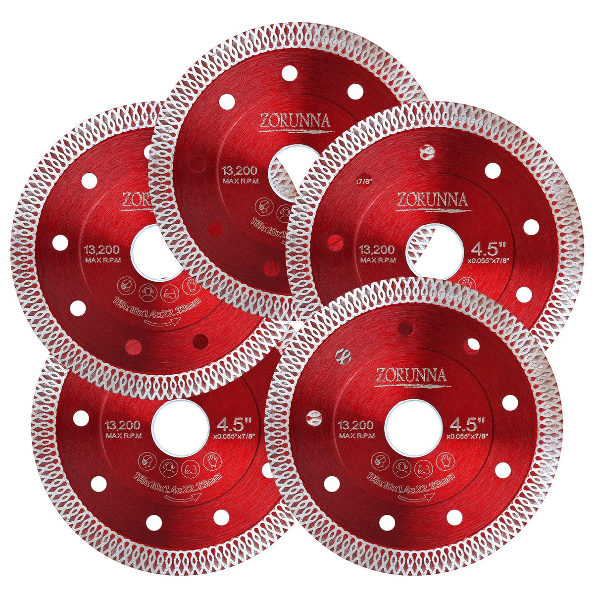 ZORUNNA 4-1/2-inch diamond blade with turbo rim for precise tile cuts.