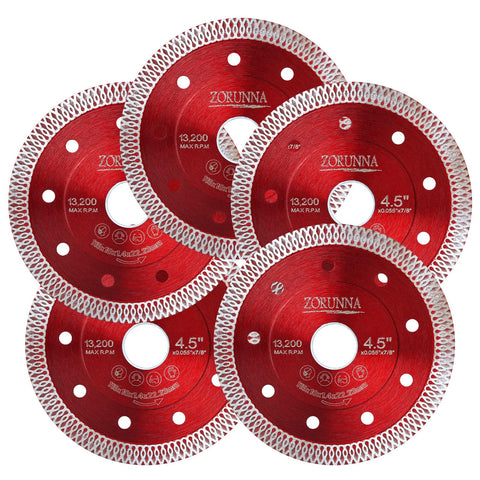 ZORUNNA 4-1/2-inch diamond blade with turbo rim for precise tile cuts.
