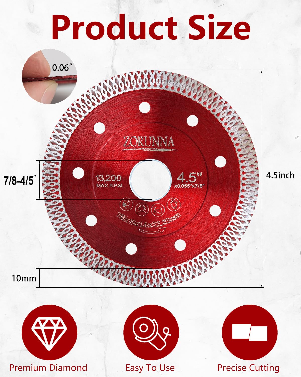ZORUNNA blade performing wet and dry cutting across ceramic tiles.