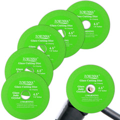 ZORUNNA glass cutting disc mounted on a 4-1/2-inch grinder for precise cuts.