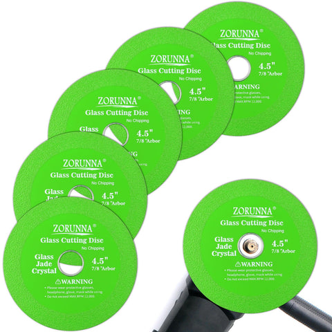 ZORUNNA glass cutting disc mounted on a 4-1/2-inch grinder for precise cuts.