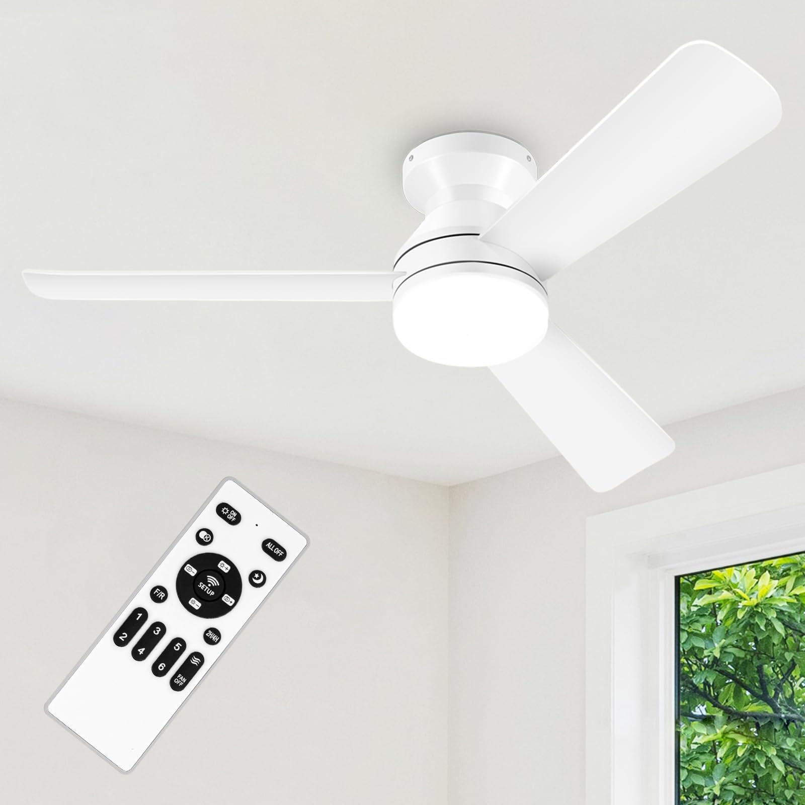 ZOUQILAI 42-inch white ceiling fan with light remote offers easy climate control.
