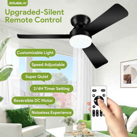ZOUQILAI flush mount ceiling fan blends with modern interiors and saves ceiling space.