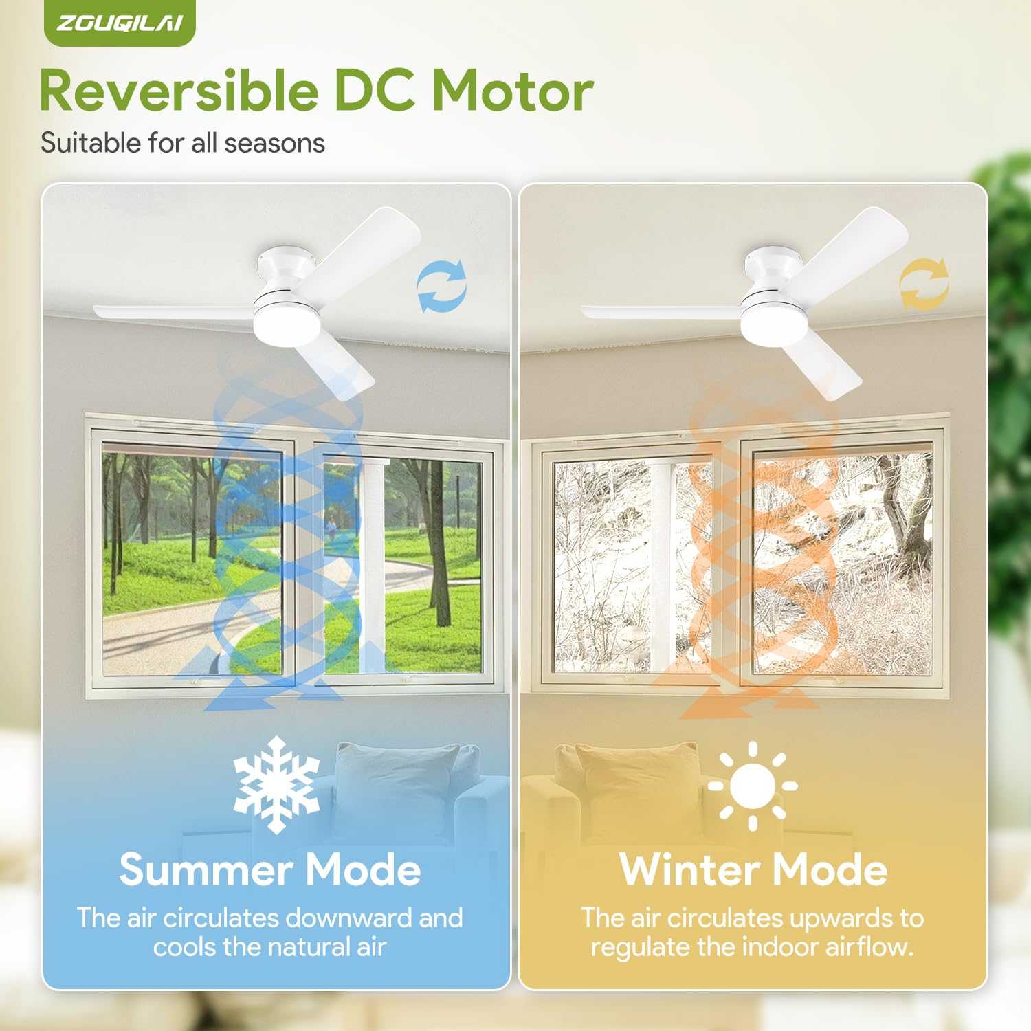 ZOUQILAI reversible DC motor enhances seasonal comfort and efficiency.