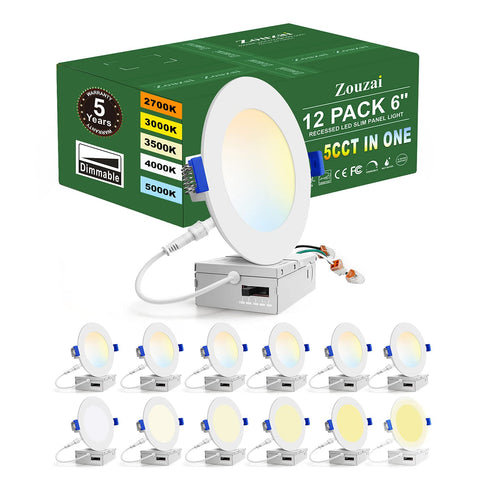 Zouzai 12-pack 6-inch LED recessed light package for uniform room illumination