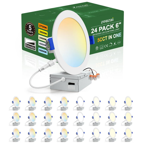 Zouzai 24-pack 6-inch LED recessed light with junction box for clean ceiling installations
