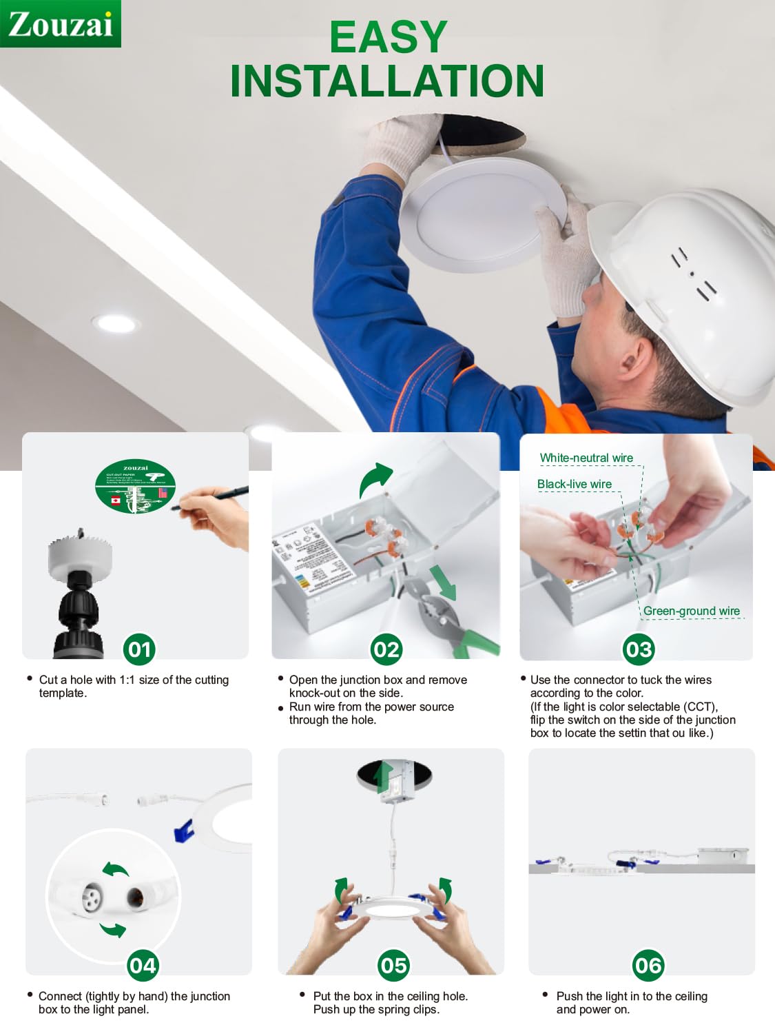 Zouzai damp-rated indoor-use design for kitchens and baths.