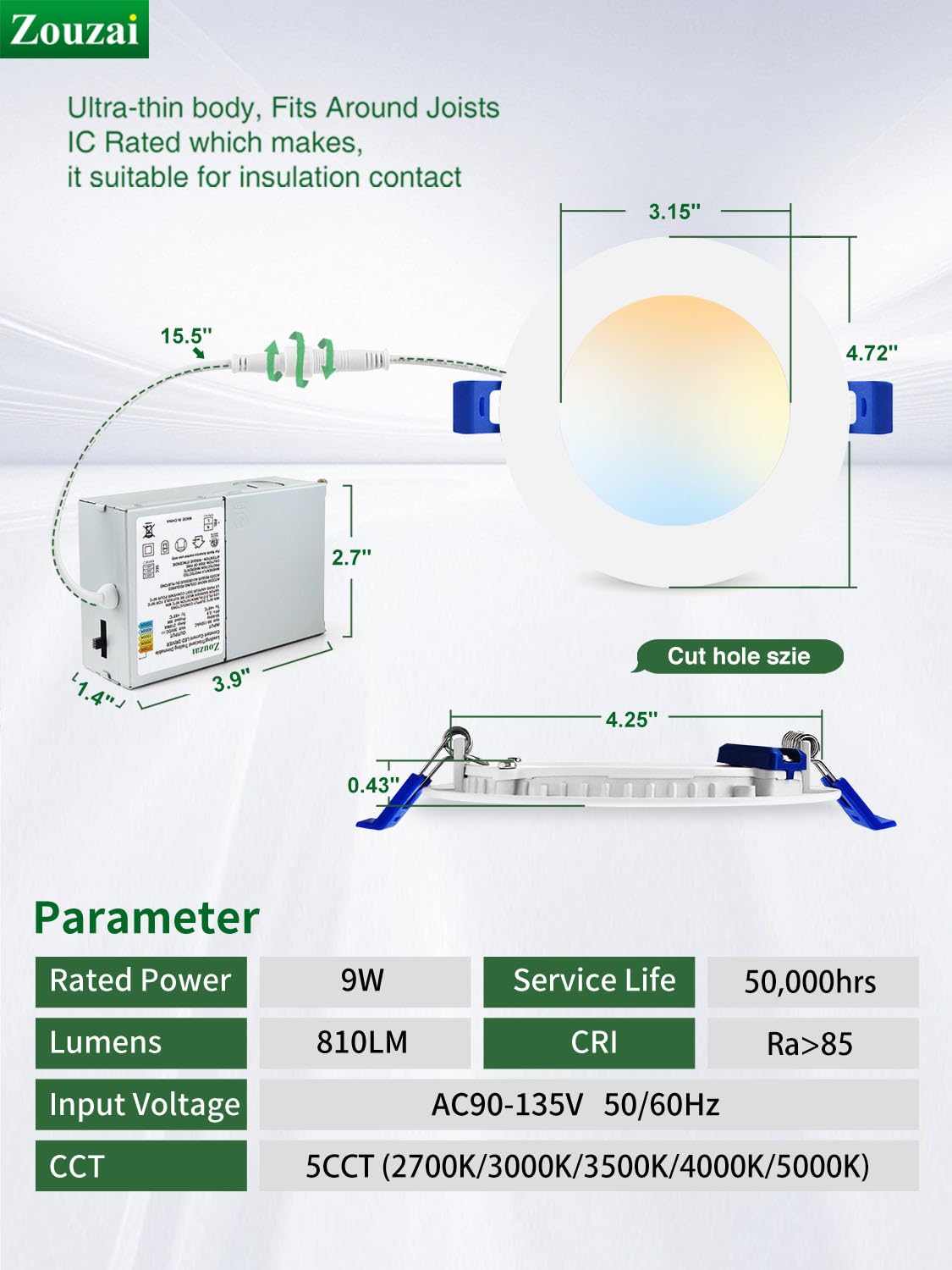 Zouzai dimmable downlight with smooth 5%-100% dimming.