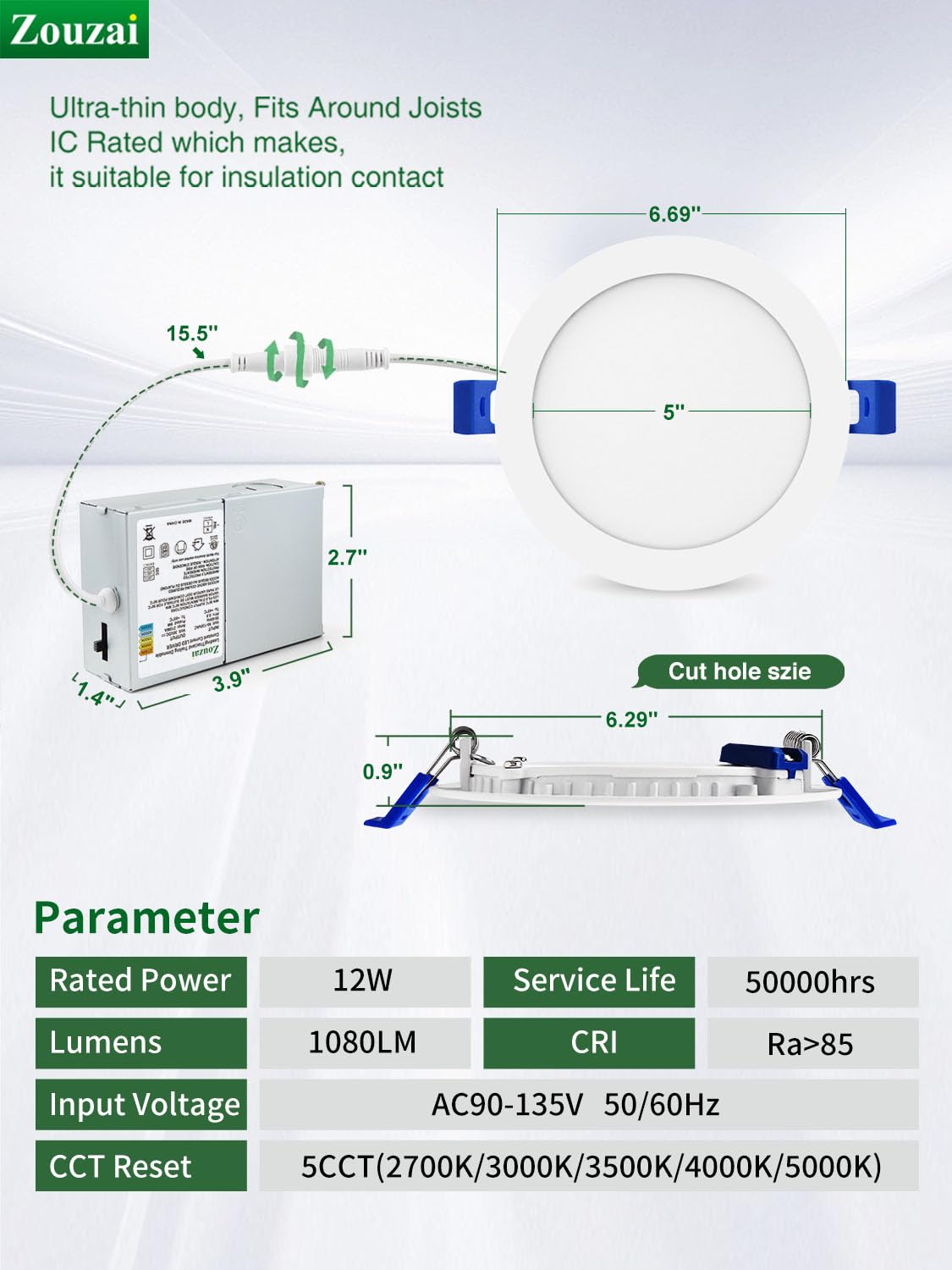 Zouzai flicker-free wet-rated light for reliable moisture-prone spaces