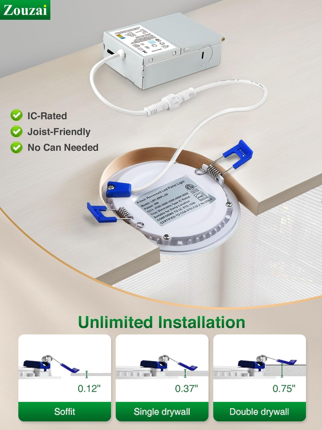 Zouzai UL quick-connect wiring ensures safe, fast wiring.