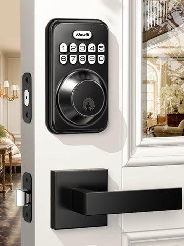 Zowill keyless entry lock on front door with dual lever handles for secure access