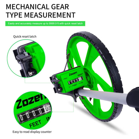 Zozen distance measuring wheel extended to 40 inches for accuracy.