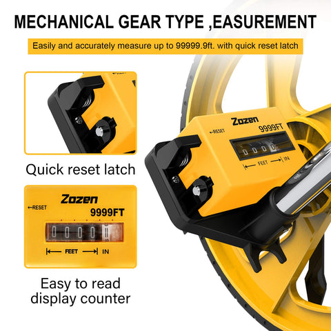 Zozen measuring wheel extended to 40 inches for longer measurements.