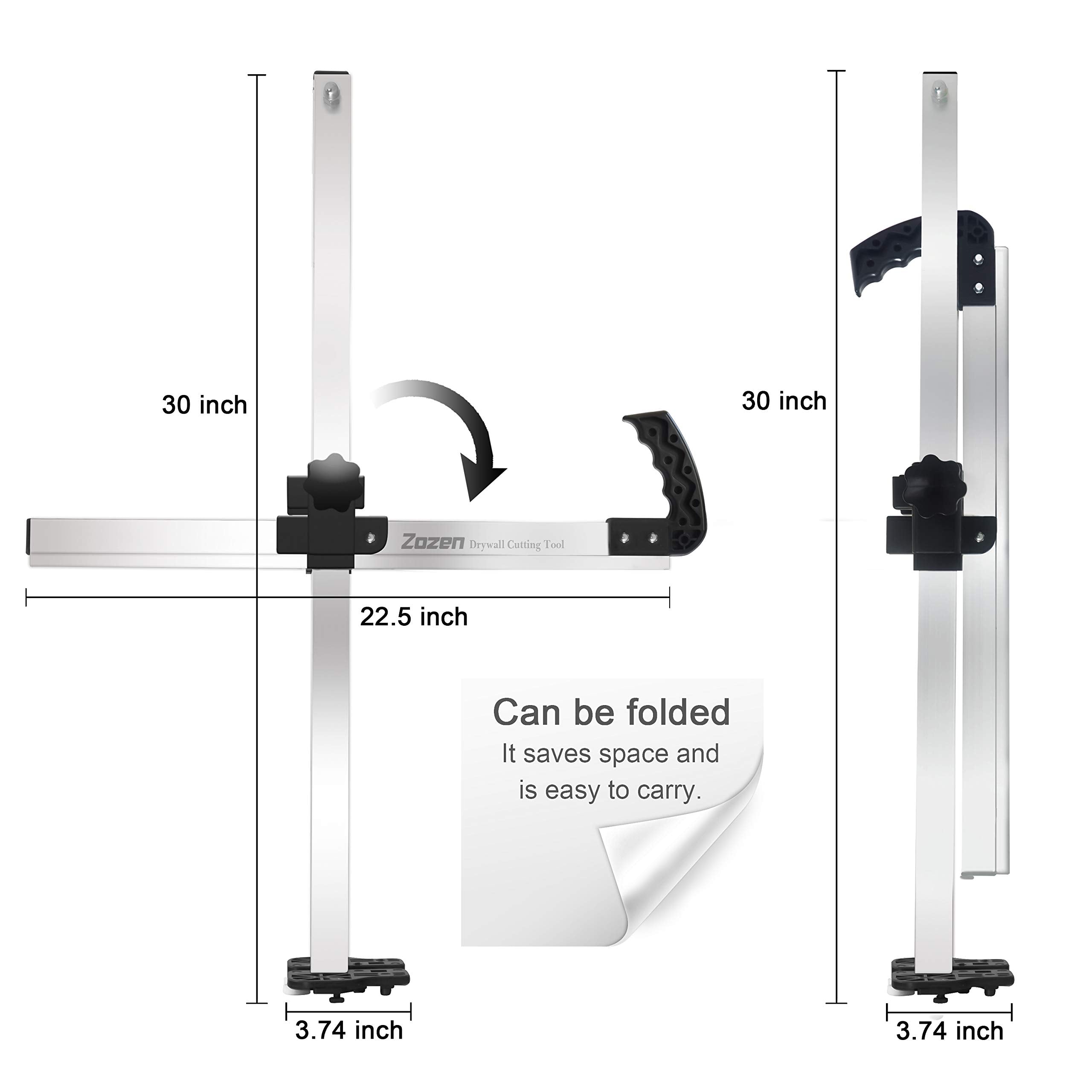 Zozen drywall cutter showing metric and imperial scale for precise cuts
