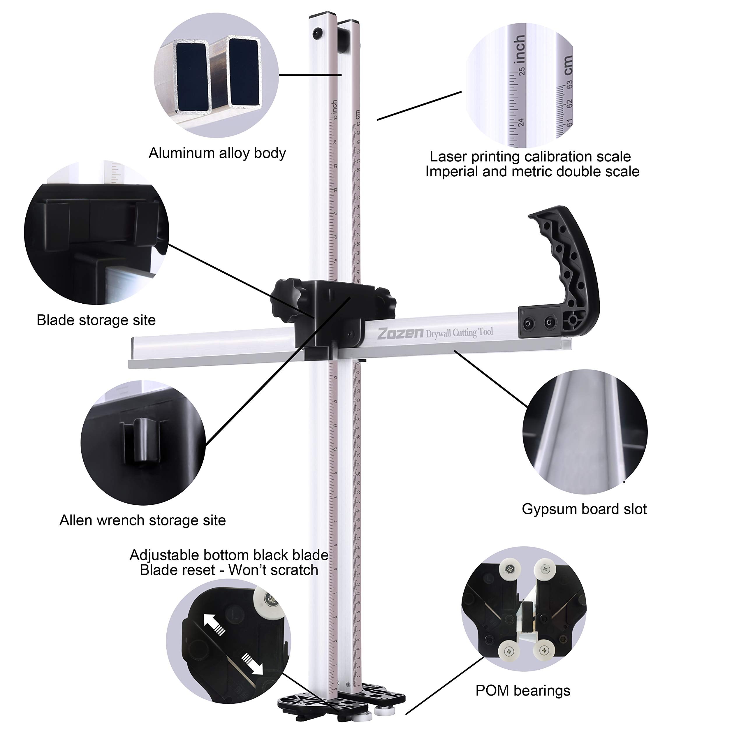 Zozen drywall cutter safety feature with reset blade for safe operation