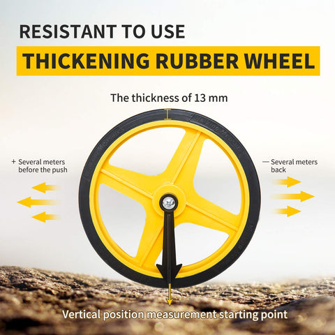 Durable rubber wheel on Zozen measuring wheel handles grass, concrete, and gravel