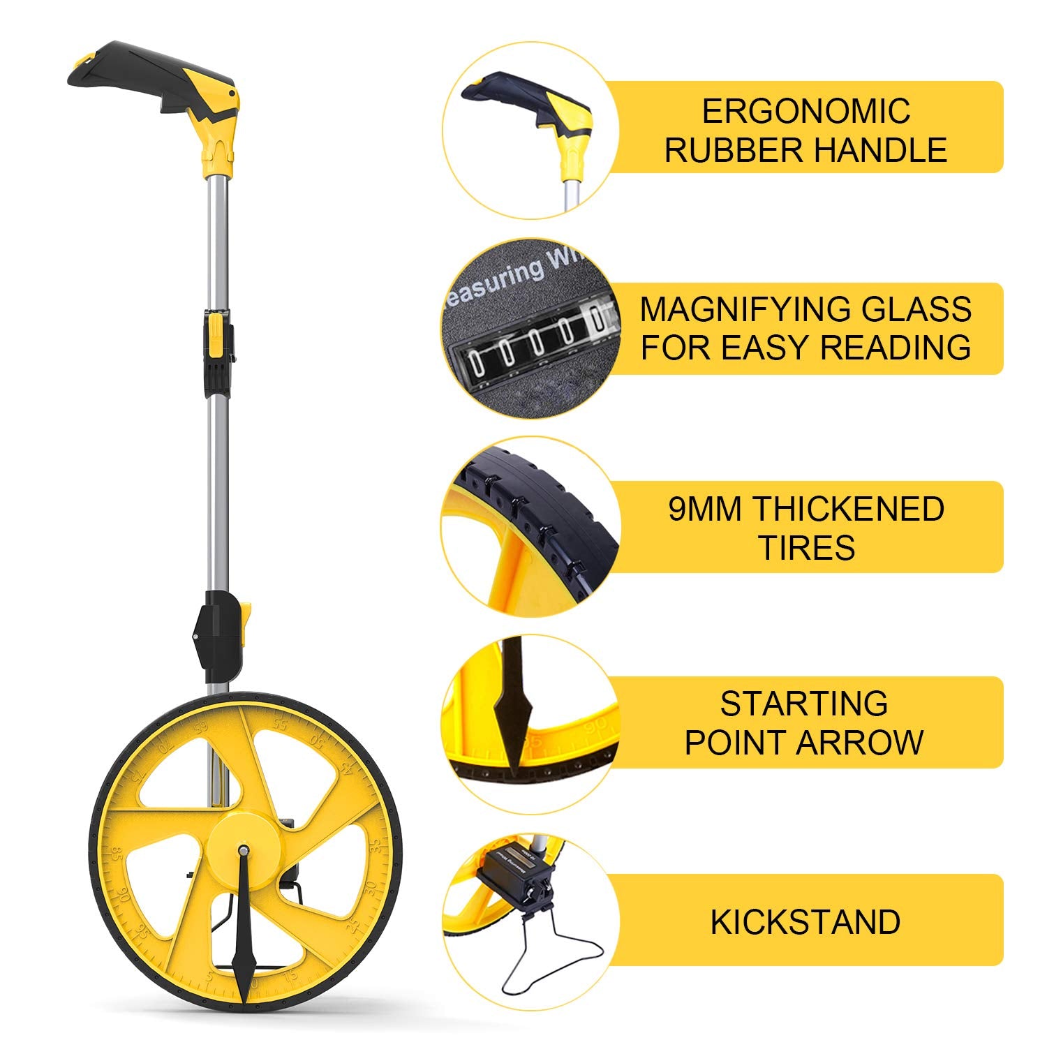 Zozen measuring wheel extended-40-inch reach for longer distances.
