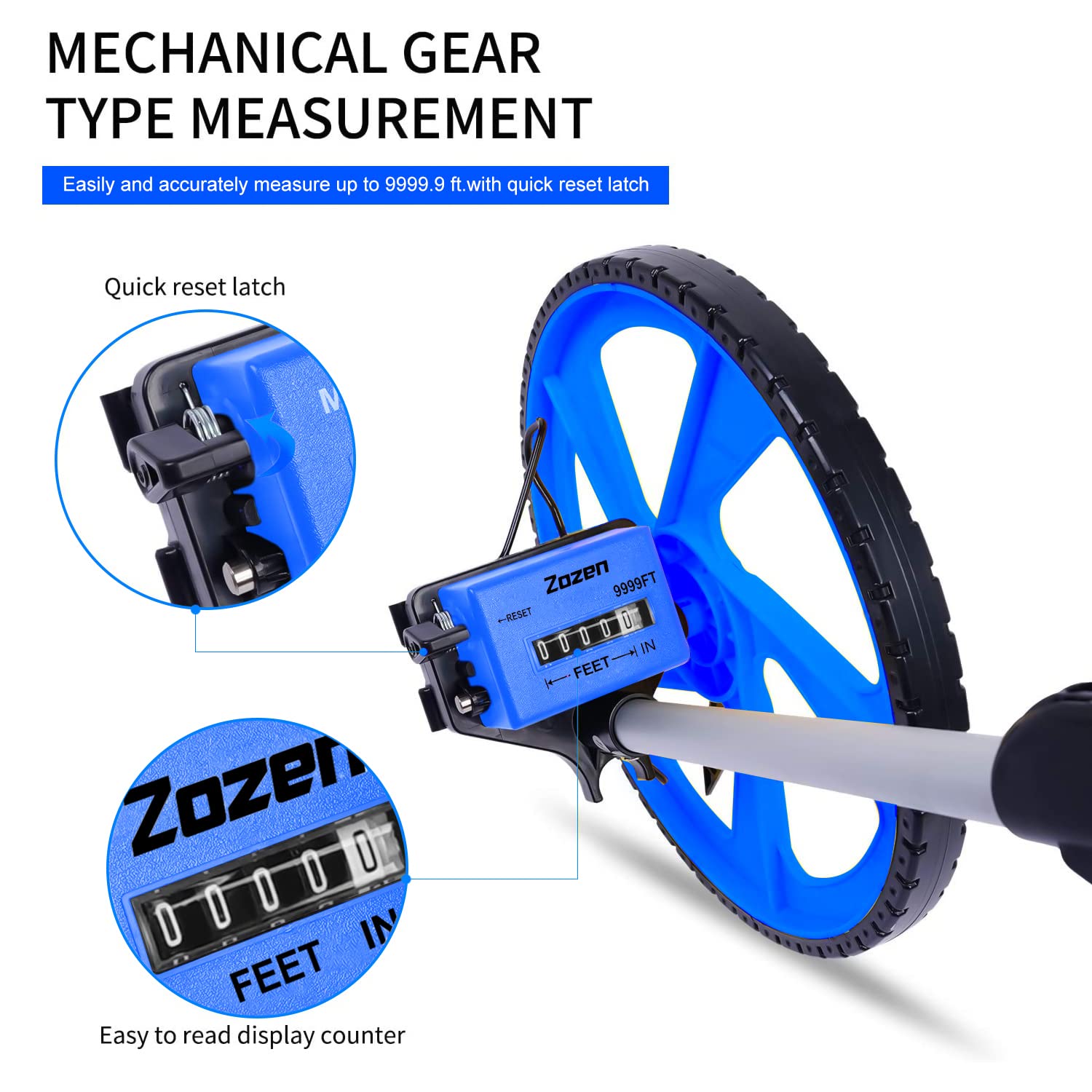 Zozen Measuring Wheel extended to 40 inches for longer measurements.