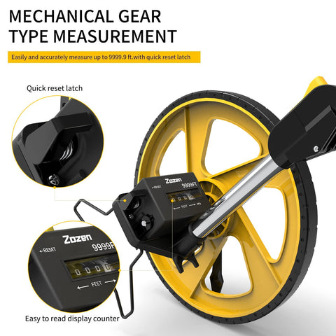 Zozen measuring wheel folded-backpack-ready for easy carrying.
