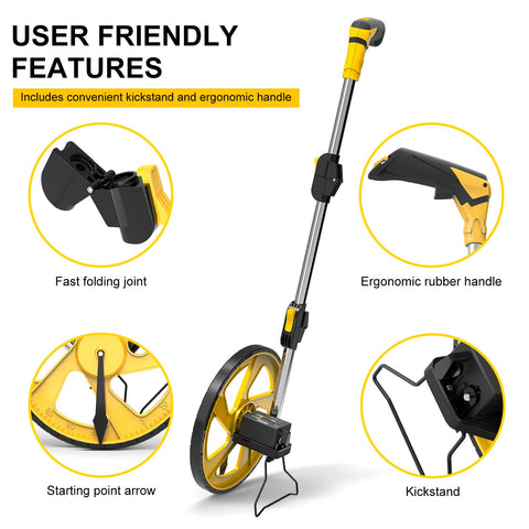 Folded Zozen measuring wheel shows compact design for transport.