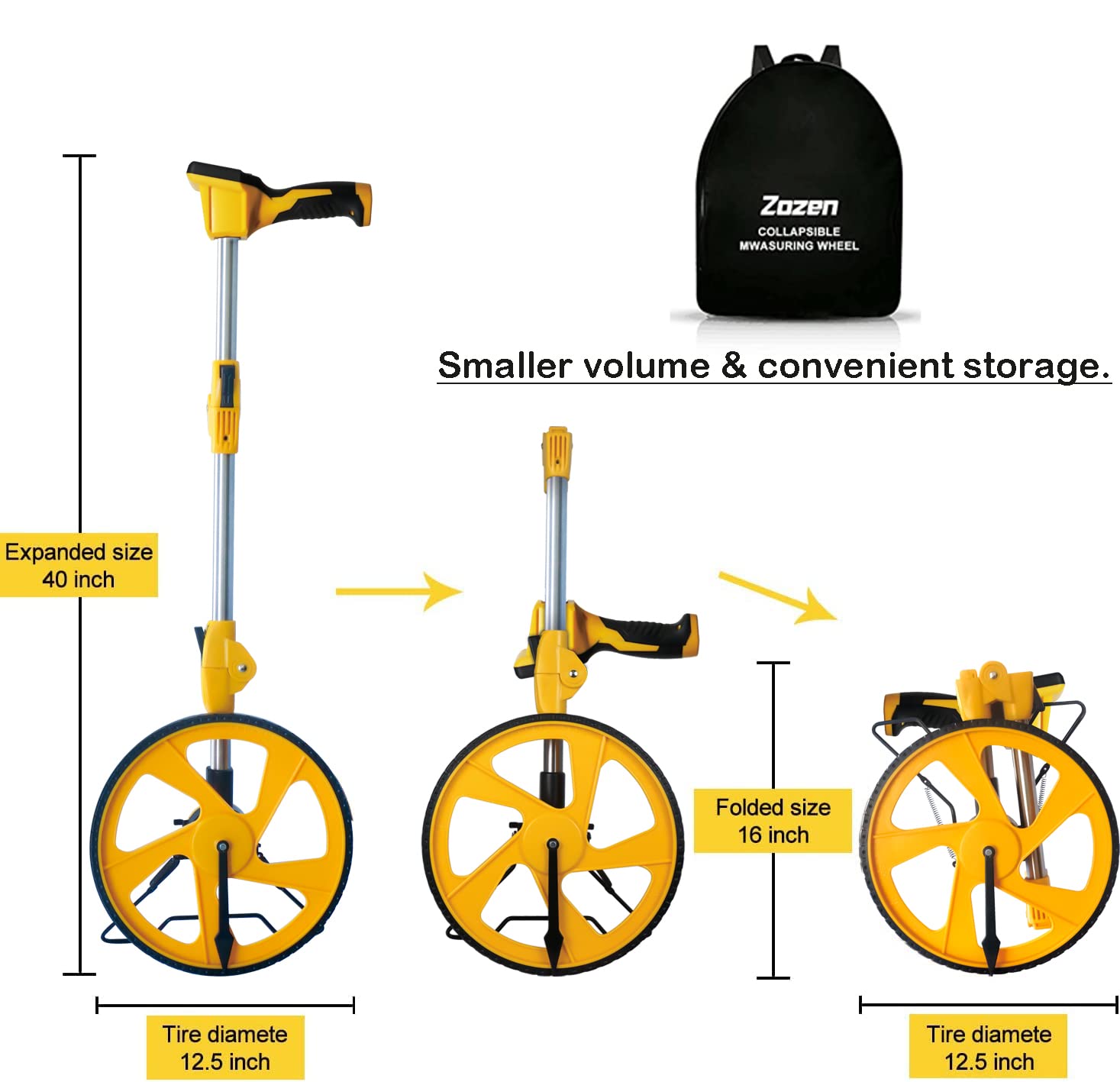 Zozen measuring wheel folded compact profile for easy portability.