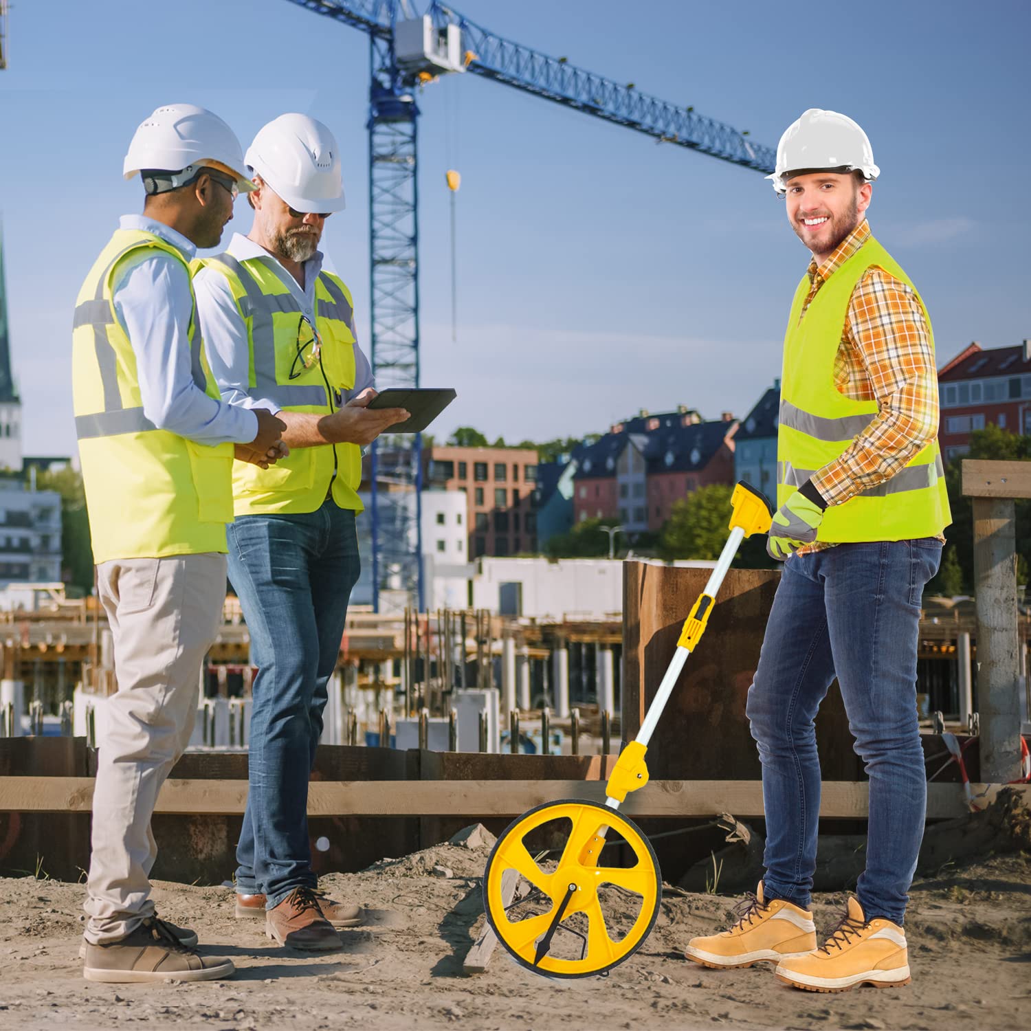 Zozen measuring wheel kickstand keeps measurement steady during use.