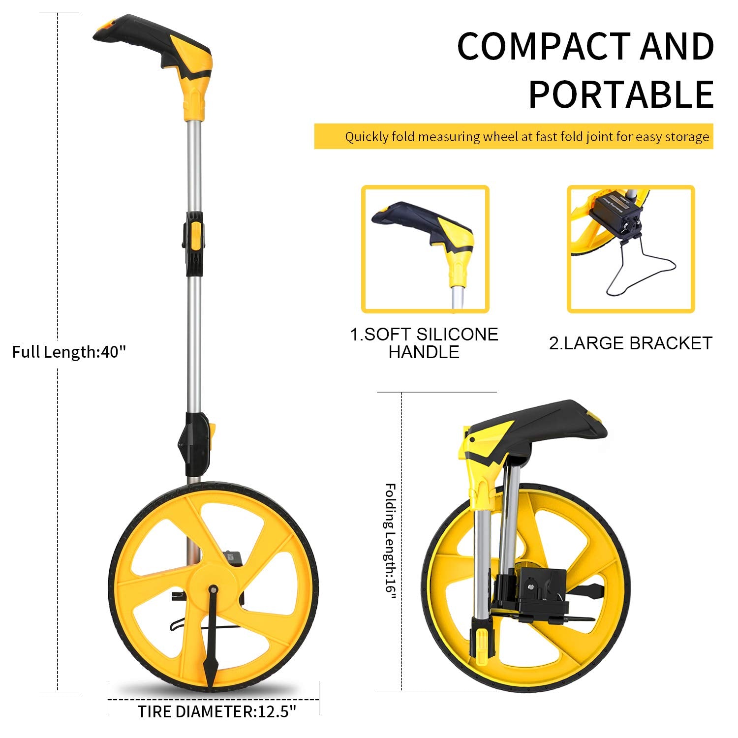 Zozen measuring wheel kickstand keeps the tool upright during setup.