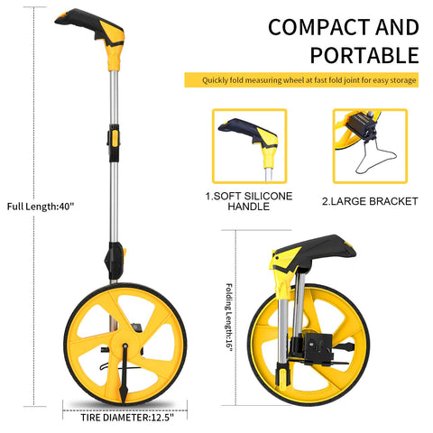 Zozen measuring wheel kickstand keeps the tool upright during setup.