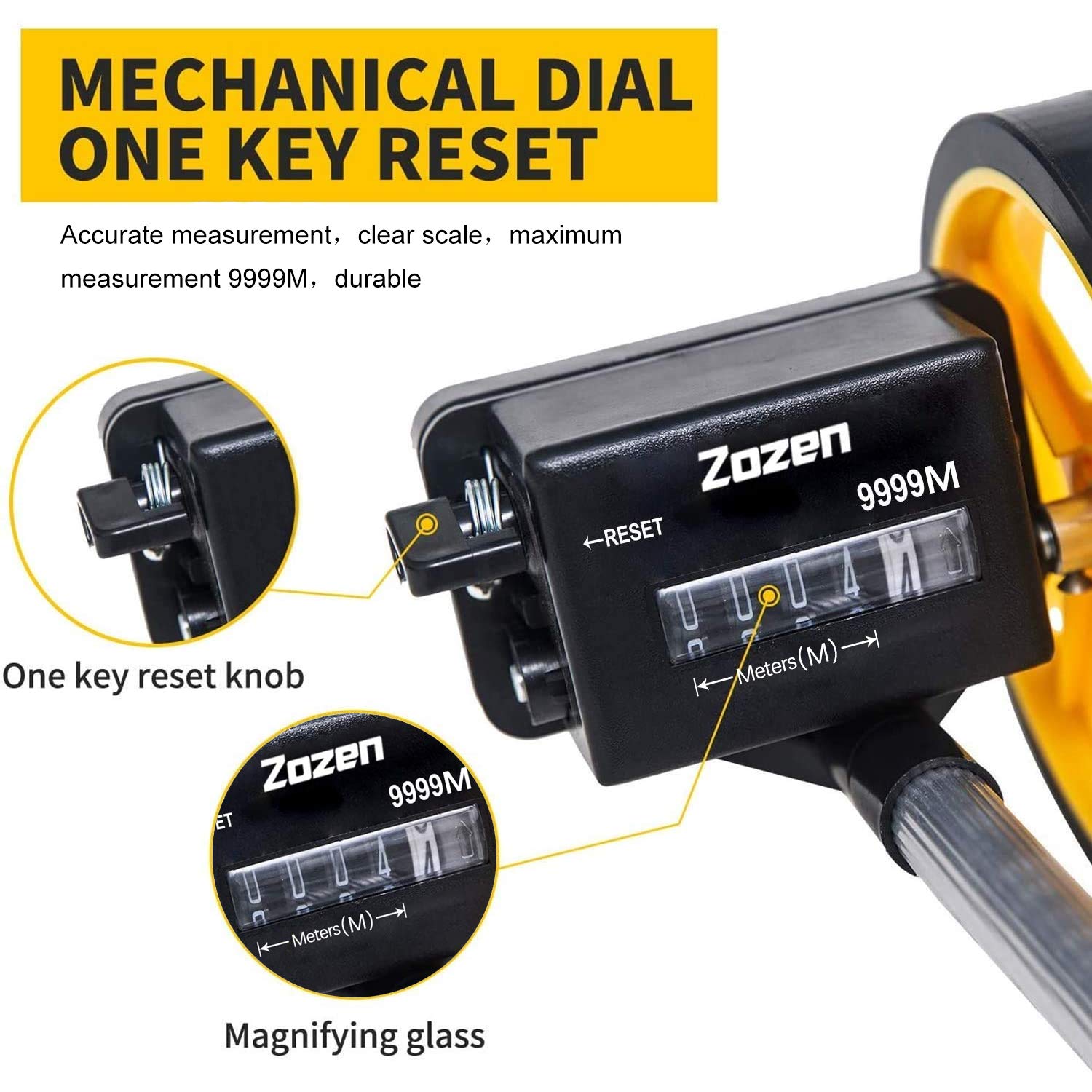 Extendable rod on Zozen wheel enabling versatile measurement in tight spaces
