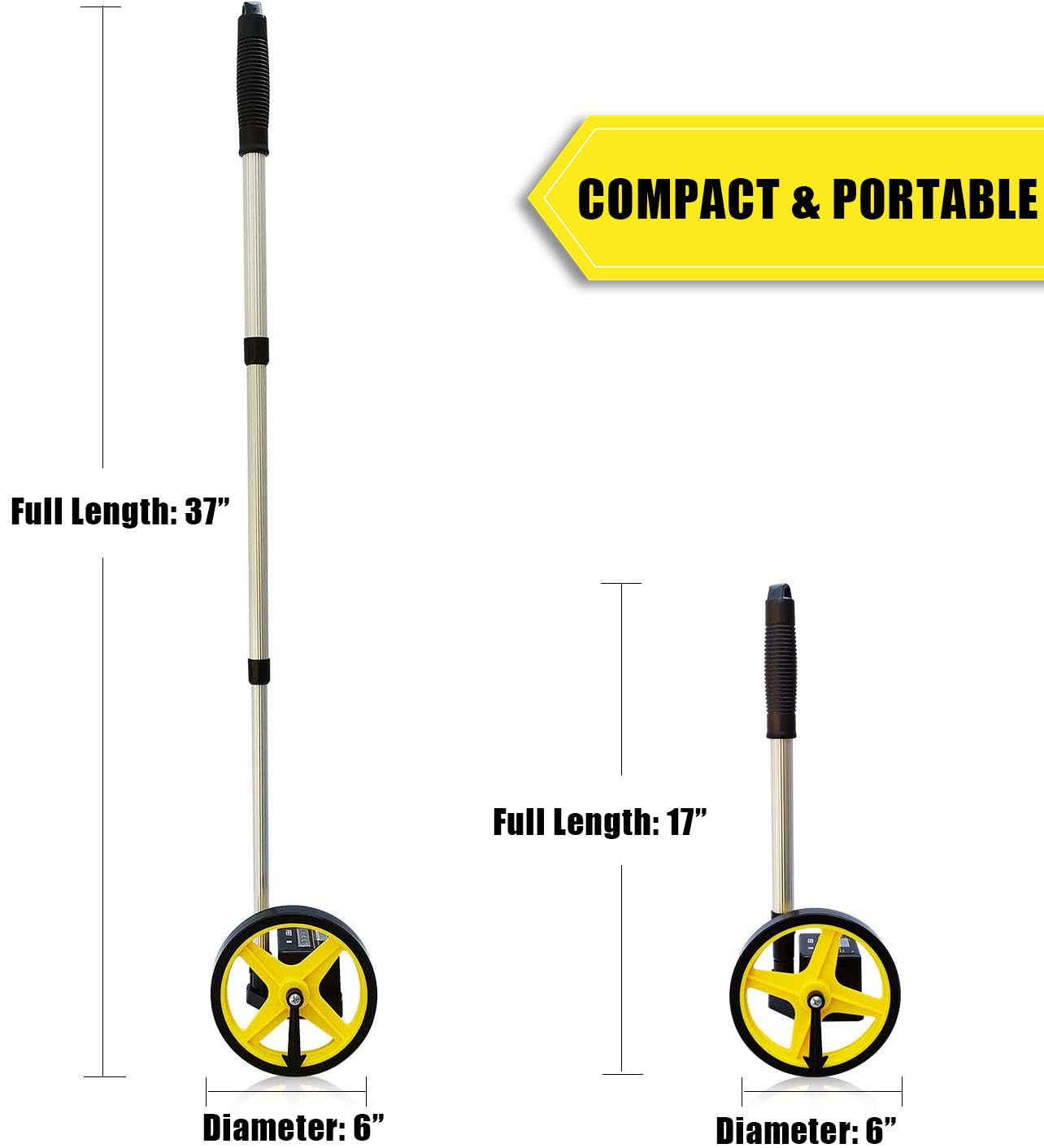 Zozen measuring wheel telescopic rod extended demonstrates adjustable length for various tasks.