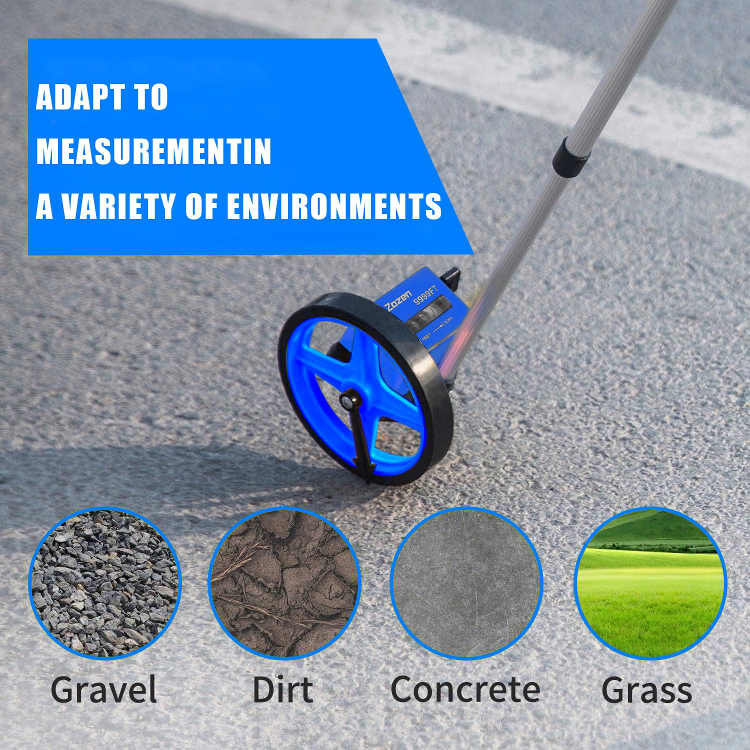 Zozen measuring wheel with TPR tires for stable rolling on surfaces