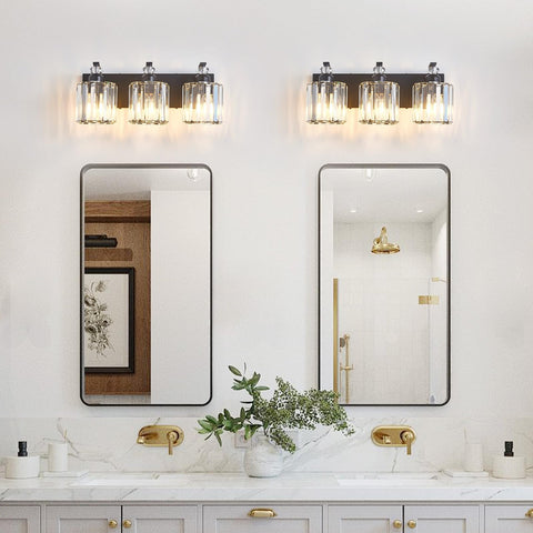 Zqoyn black vintage crystal wall sconce adds elegant ambience above the mirror