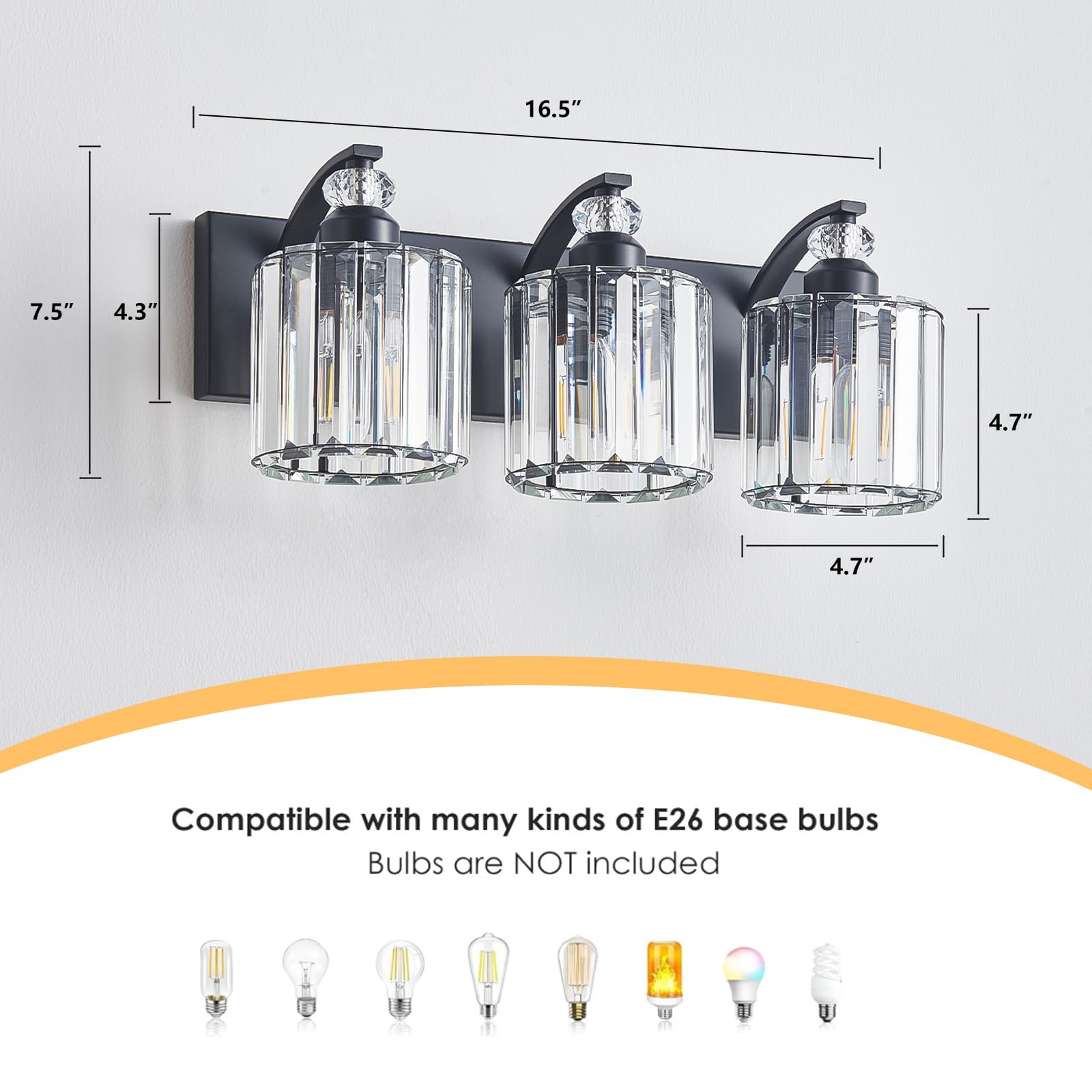 Zqoyn dimmable E26 bathroom vanity light supports LED or incandescent bulbs