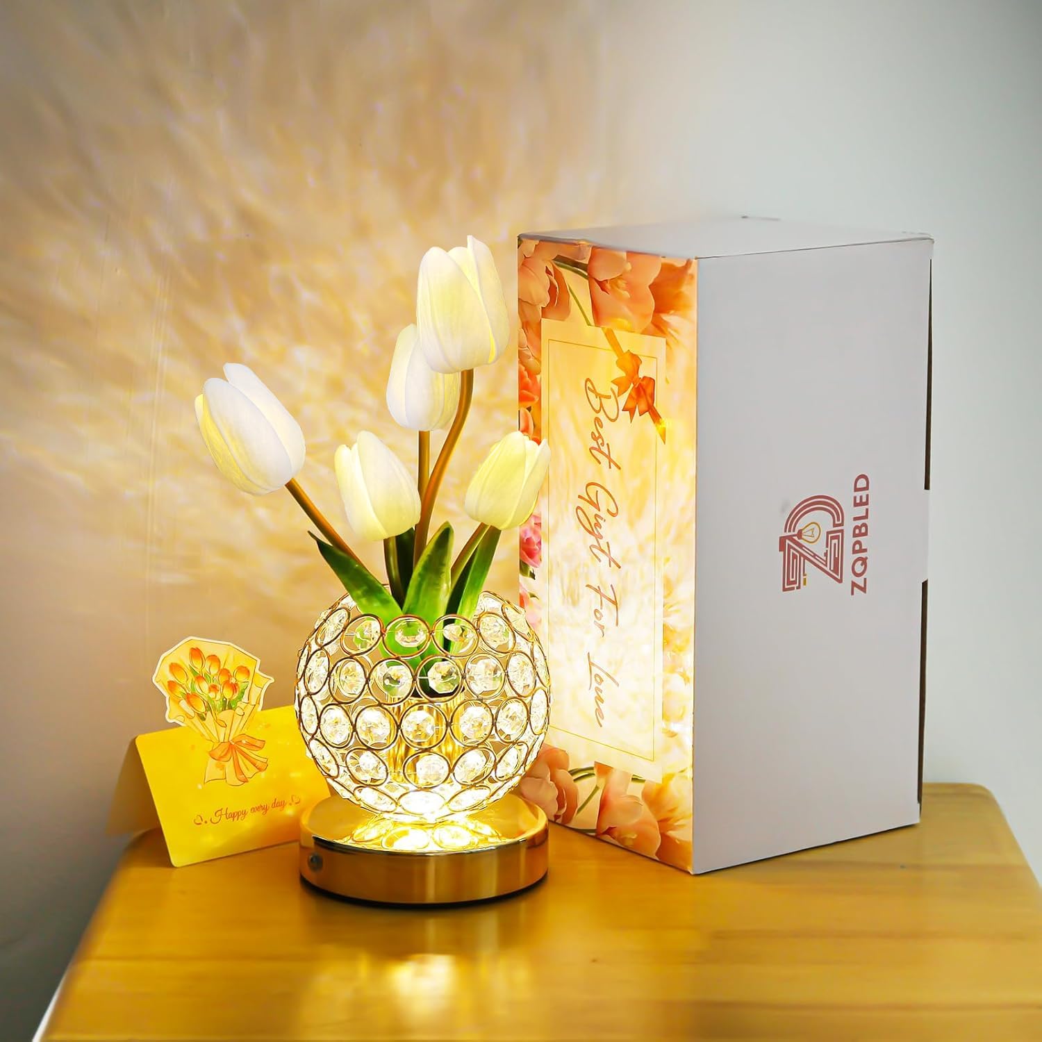 ZQPBLED crystal base with gilt finish adds elegant bedside decor.