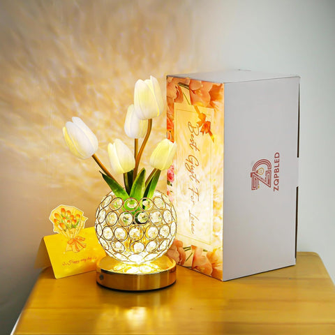 ZQPBLED crystal base with gilt finish adds elegant bedside decor.