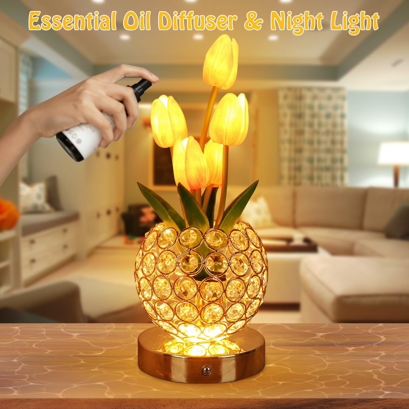ZQPBLED tulip lamp with crystal base adds elegant bedroom decor and warm light
