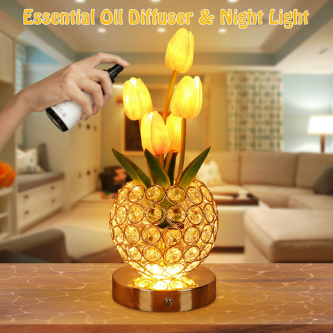 ZQPBLED tulip lamp with crystal base adds elegant bedroom decor and warm light