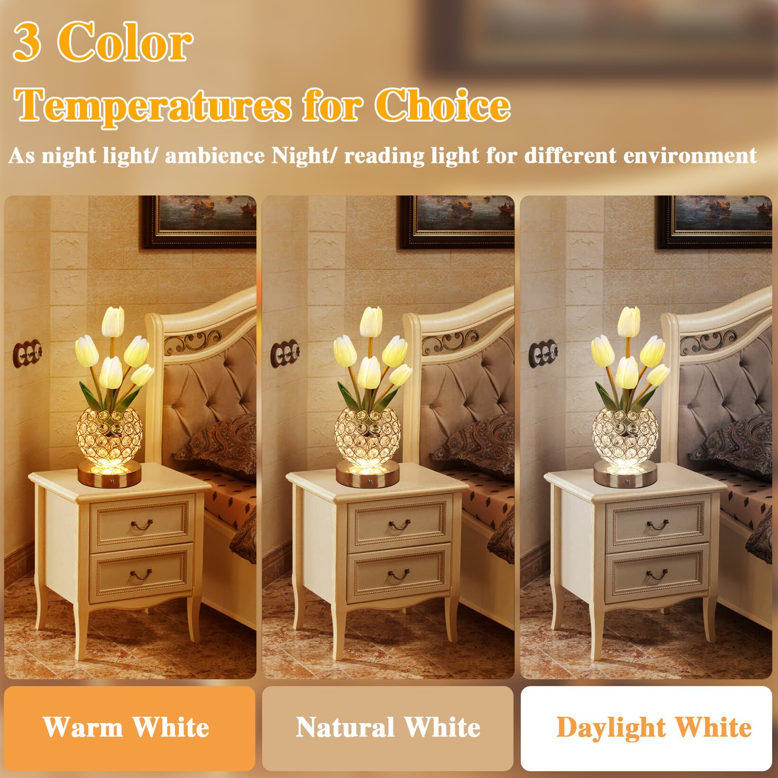 ZQPBLED touch-dimmable bedside lamp offers stepless brightness control.