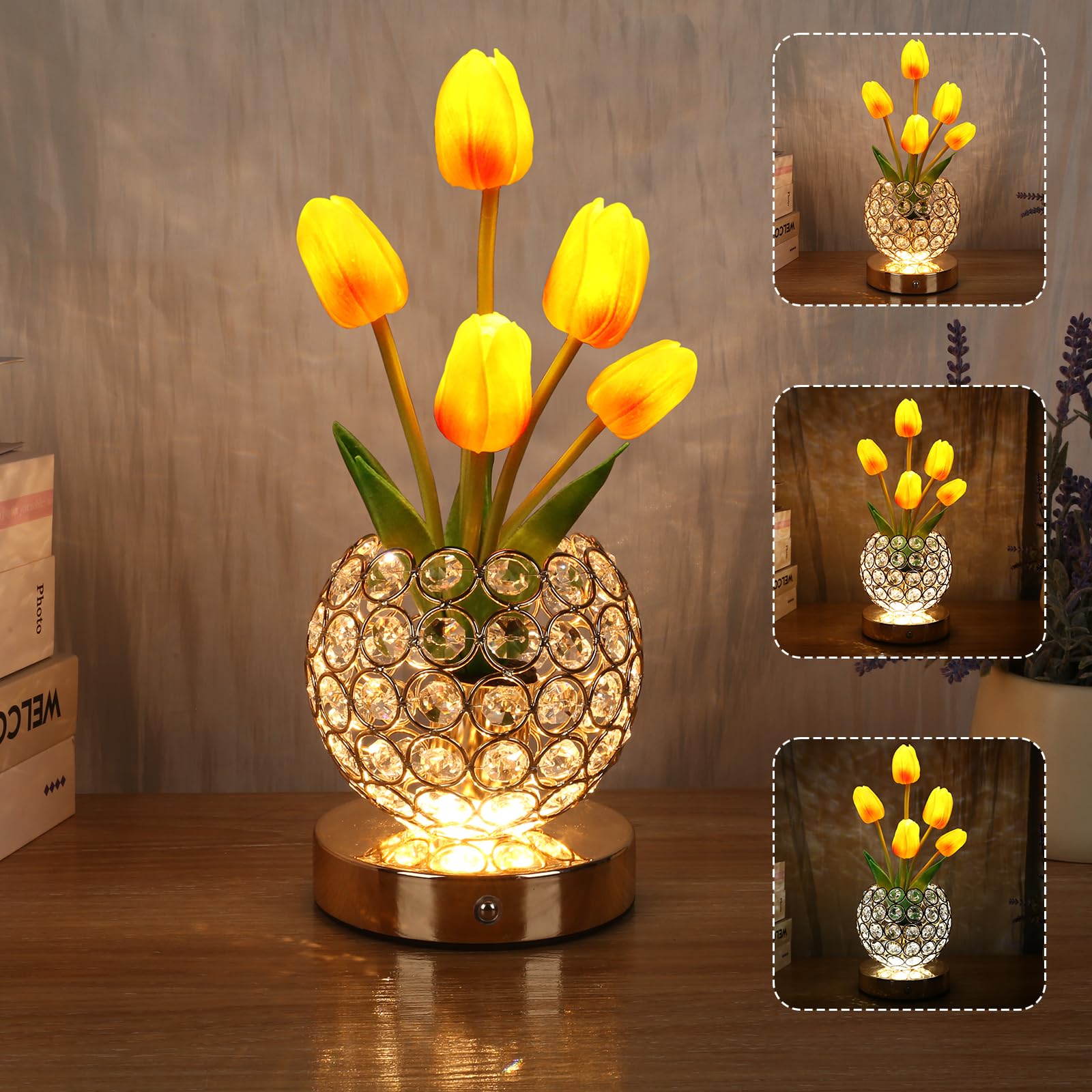 ZQPBLED Tulip crystal table lamp with pink glow for romantic ambiance