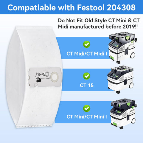 ZQZiQi 204308 vacuum bags for Festool CT Midi with high efficiency and long bag life